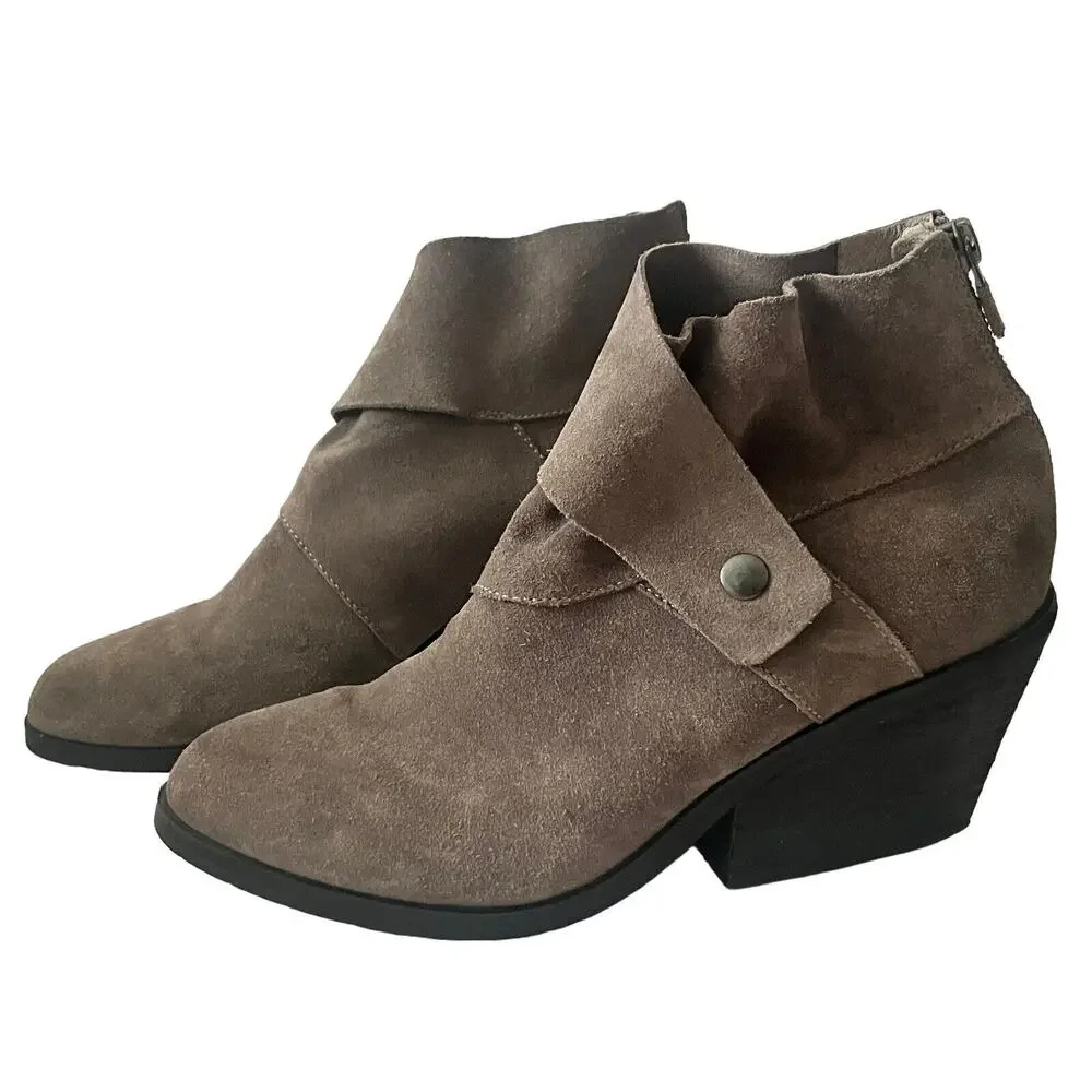 Eileen Fisher Tag Sport Ankle Boots •7• Gray Suede Leather Booties Block Heel